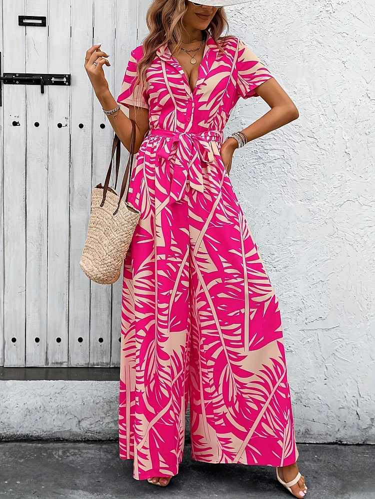 Women's Fashion Short Sleeve Printed Jumpsuit