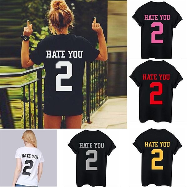 Latest Hate You 2 Printed Short Sleeve Cotton Shirts Summer Women Casual Funny Black Blouses Tops - Life is Beautiful for You - SheChoic