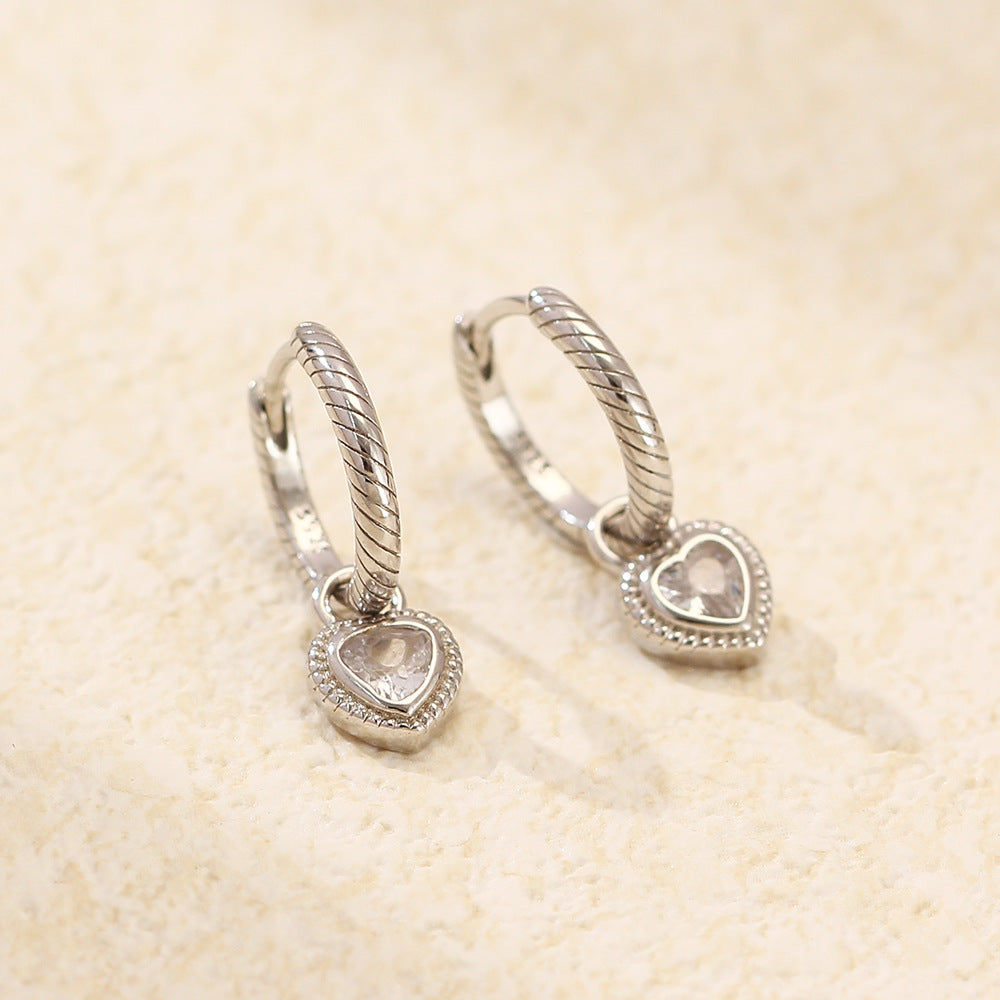 925 Sterling Silver Moderate Luxury Heart Heart Silver Electroplating Earrings