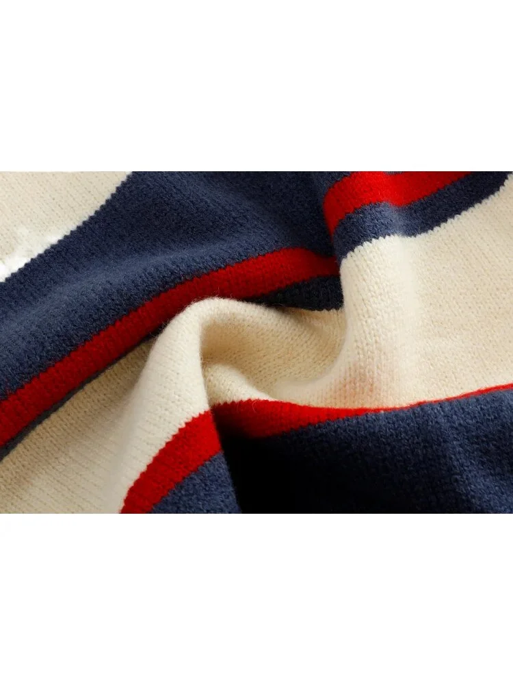 Uveng Winter Woman Korean Fashion Baddie Style Long Sleeve Streetwear Jumper Knitwears Polo Collar Cropped Sweaters Vintage Chic