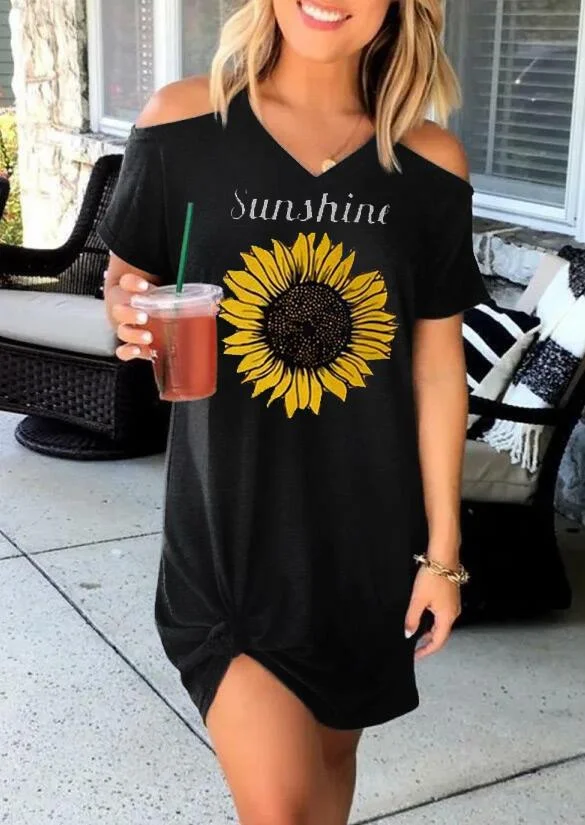 Sunflower Sunshine Off-the-shoulder Short Sleeve Dress