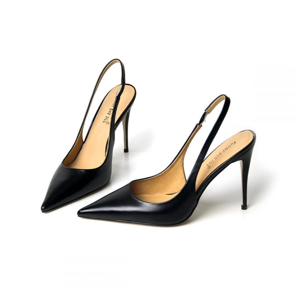 Leather Pointed Toe 4'' Stiletto Heel Slingback Pumps Nicepairs
