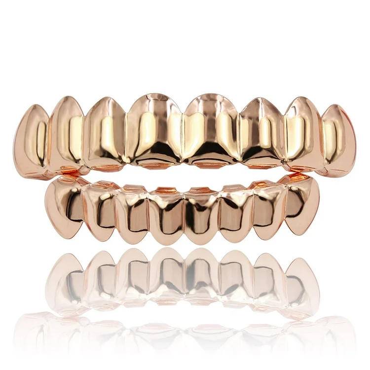 Gold Plated Top&Bottom Set Teeth Grillz Hip Hop Cosplay Body Jewelry-VESSFUL