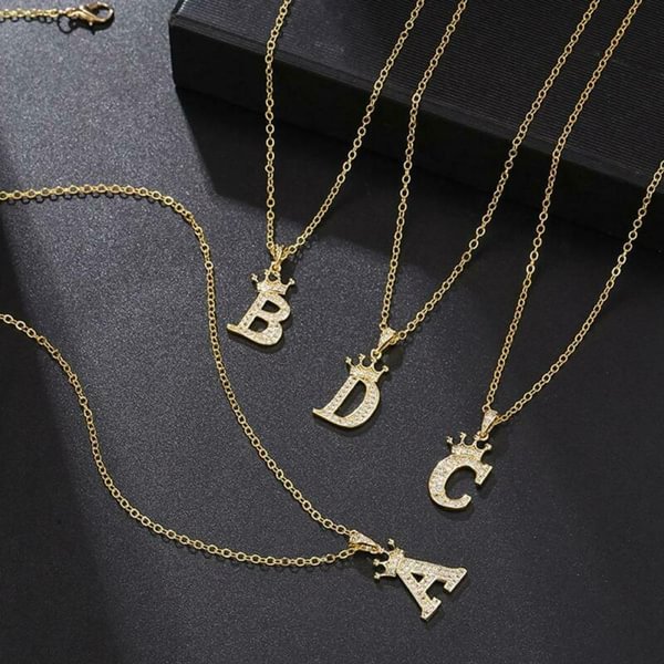 Crown initials 26 Letters pendant necklace men's and women's Silver 18K Gold Plated Cubic Zirconia Letter Pendant 24"" Link Chain Necklace Fashion Jewelry Accessories Gifts For Her - Shop Trendy Women's Fashion | TeeYours