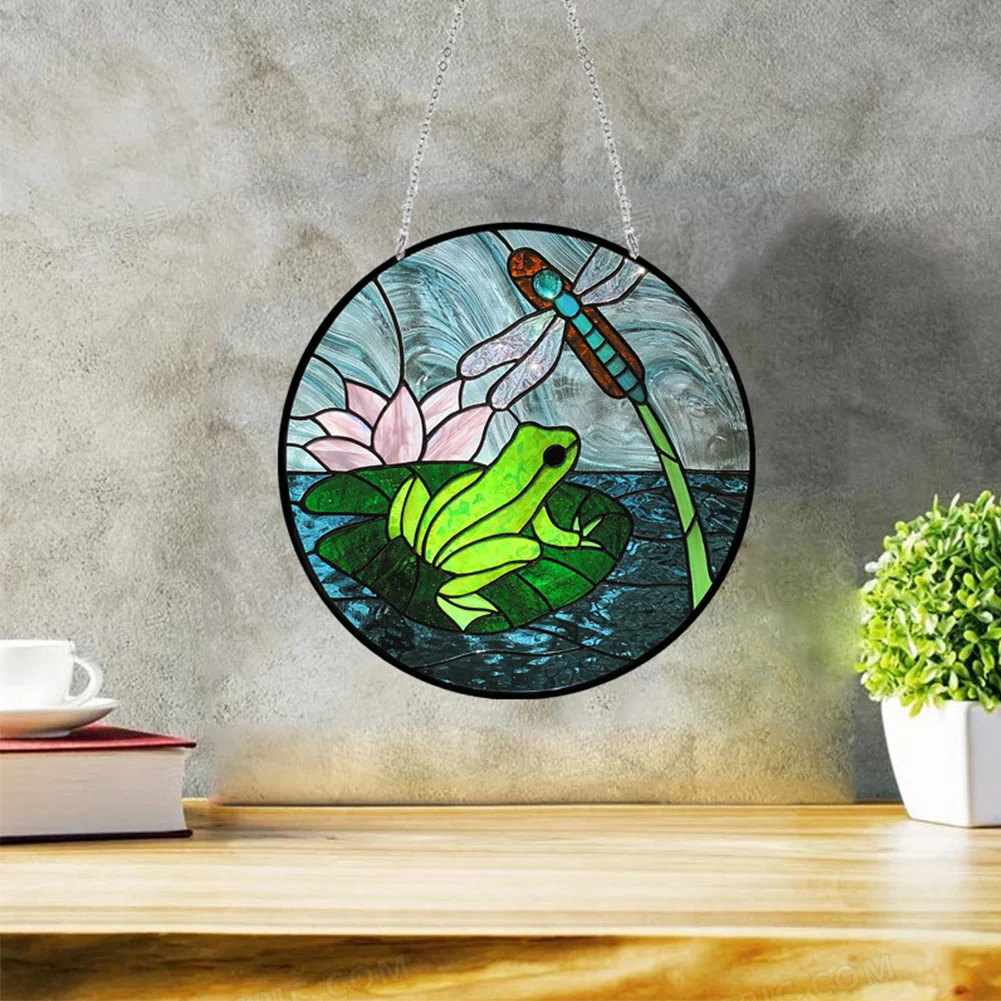 DIY Diamond Drawing Pendant Colored Imitation Glass Art (Dragonfly and Frog)