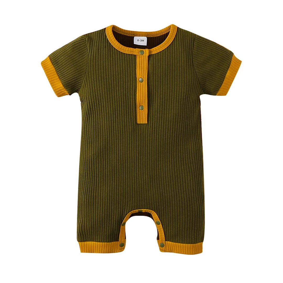 2021 Baby Summer Clothing Baby Girls Boys Short Sleeve Jumpsuit Summer Fashion Contrast Color Round Neck Single-breasted Romper