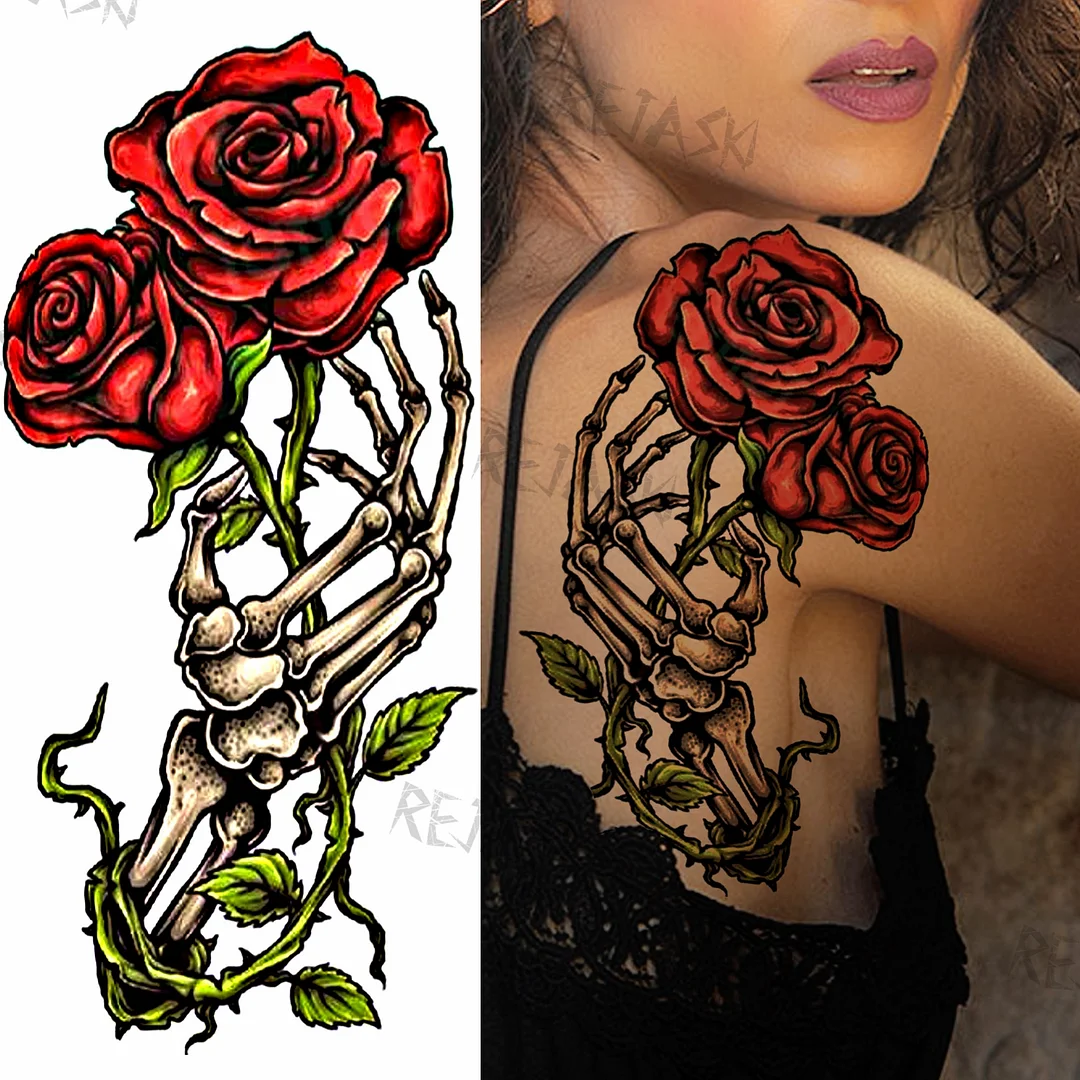 Sdrawing Rose Jewelry Water Transfer Tattoo Stickers Women Body Chest Art Temporary Tattoo Girl Waist Bracelet Flash Tatoos Flower