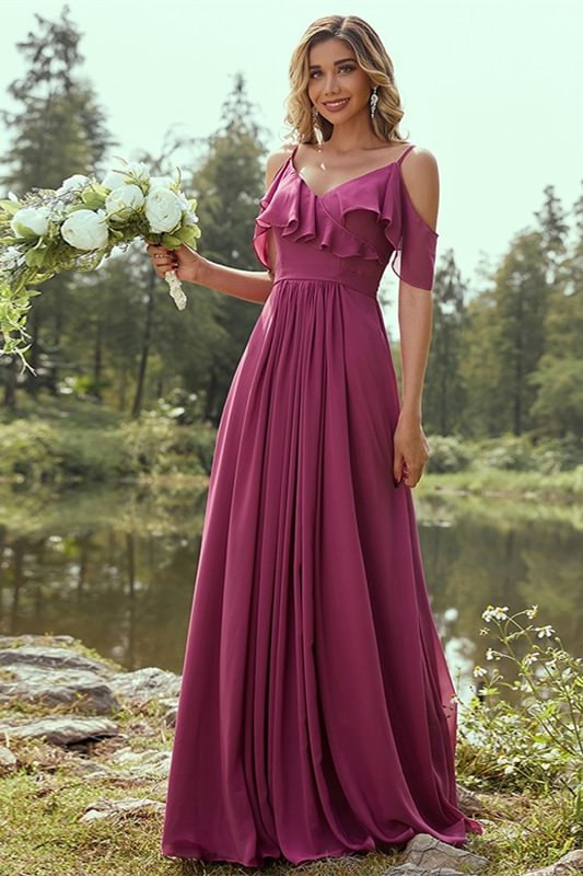 Bellasprom Orchid Chiffon Bridesmaid Dress Ruffles Spaghetti-Straps