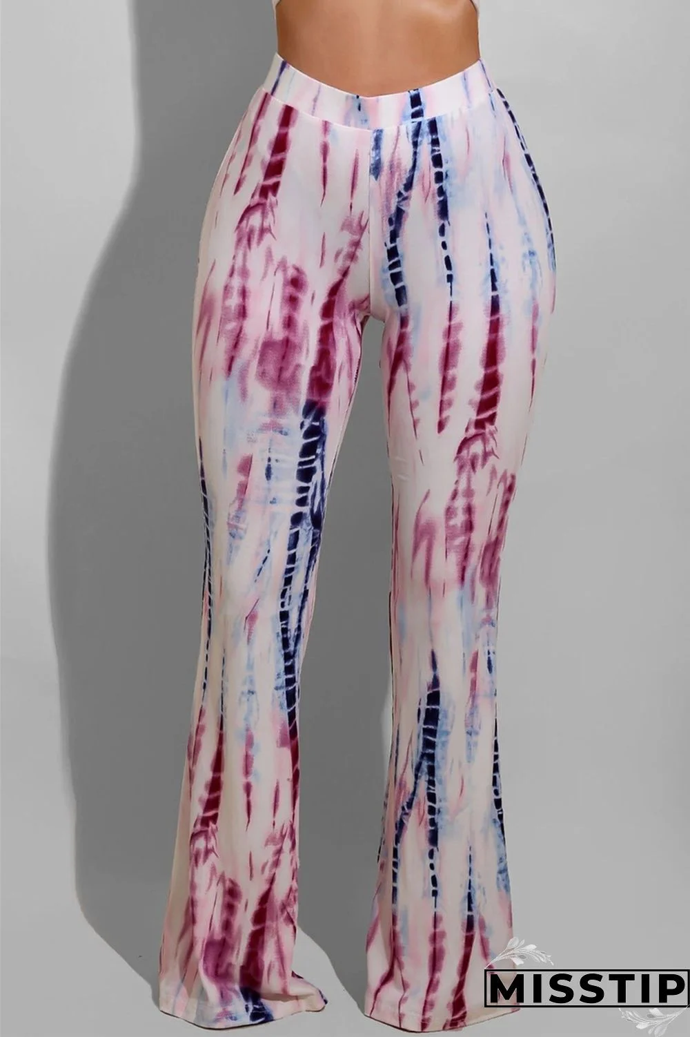 White Elastic Fly Mid Print Boot Cut Pants Bottoms