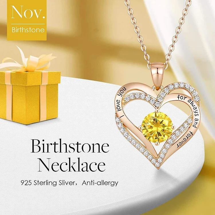 Valentine's Day Gift Forever Love Heart Necklace Birthstone Pendant socialshop