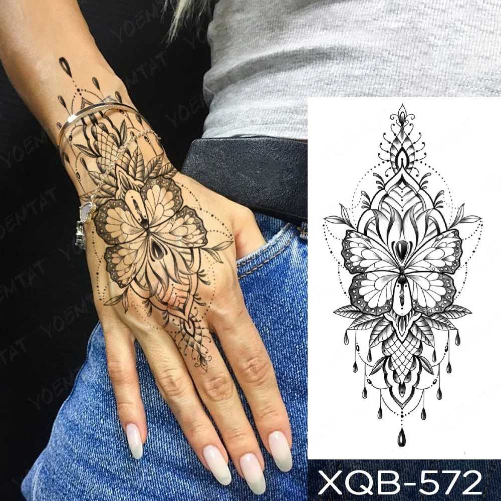 Sdrawing Temporary Tattoo Sticker Henna Mehndi Totem Flash Tatto Lotus Flower Hand Fingers Body Art Arm Fake Tatoo Men Women