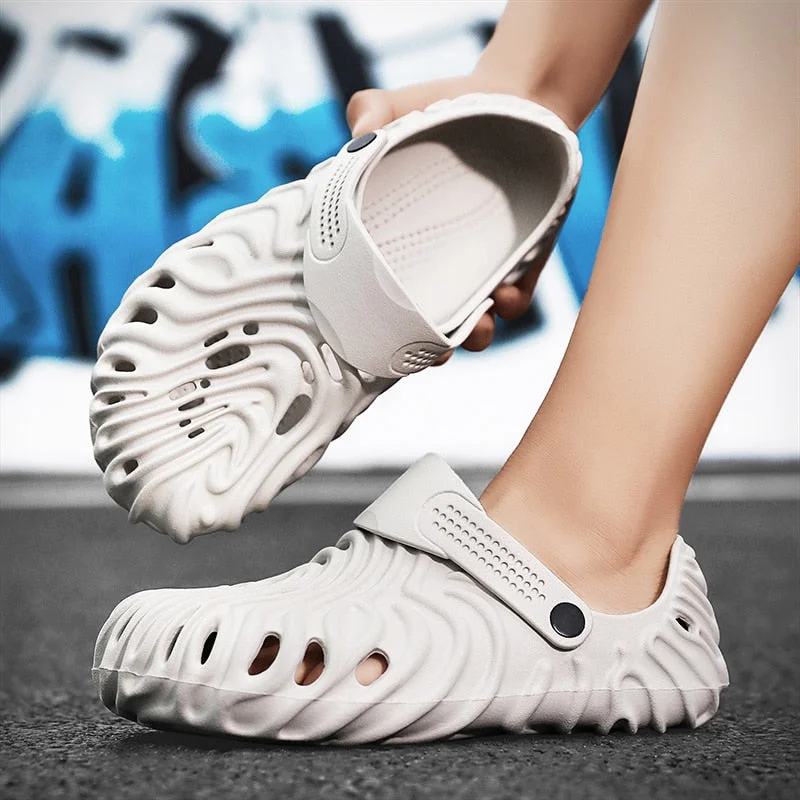 Vstacam  2023 Summer Unisex Heren Fashion EVA Sandals Round Toe Soft Thick Sole Hollow Beach Bubble Pumps Bathroom Outdoor Garden Shoes