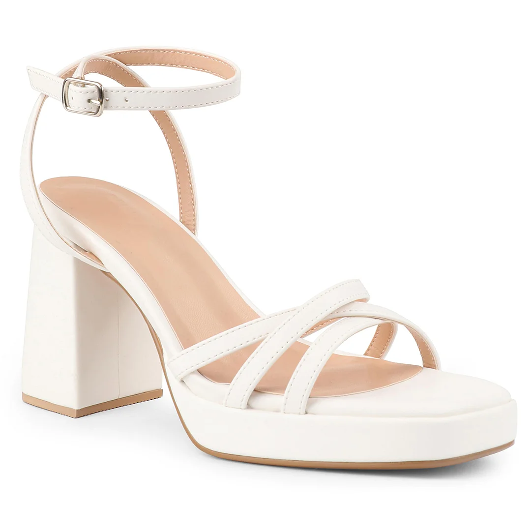 90mm Women's Platform Chunky Heels Ankle Strap Block Heeled Sandals Party Wedding Shoes Square Open Toe Sandals-MERUMOTE