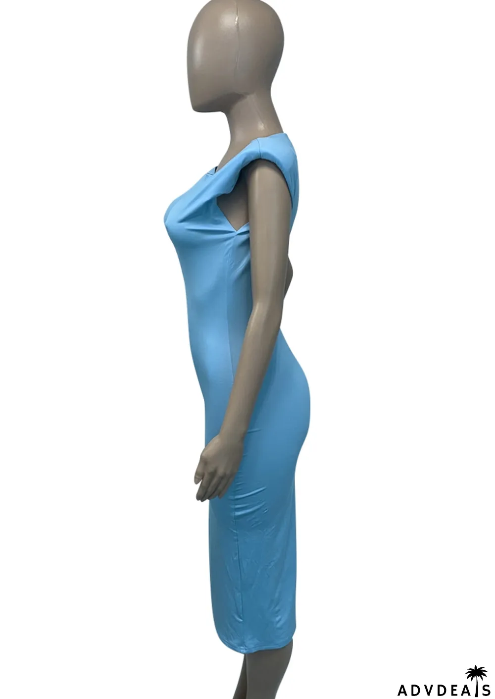 Summer Casual Blue O-Neck Pencil Dress