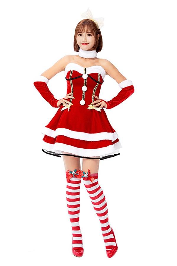 Womens Sexy Strapless Santa Christmas Costume-elleschic