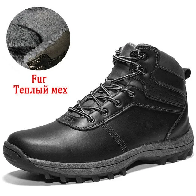 Brand Winter Men's Boots Snow Plush Warm Men's Snow Boots Leather Waterproof Men's Ankle Boots Handmade Mens Shoes Hot Sale