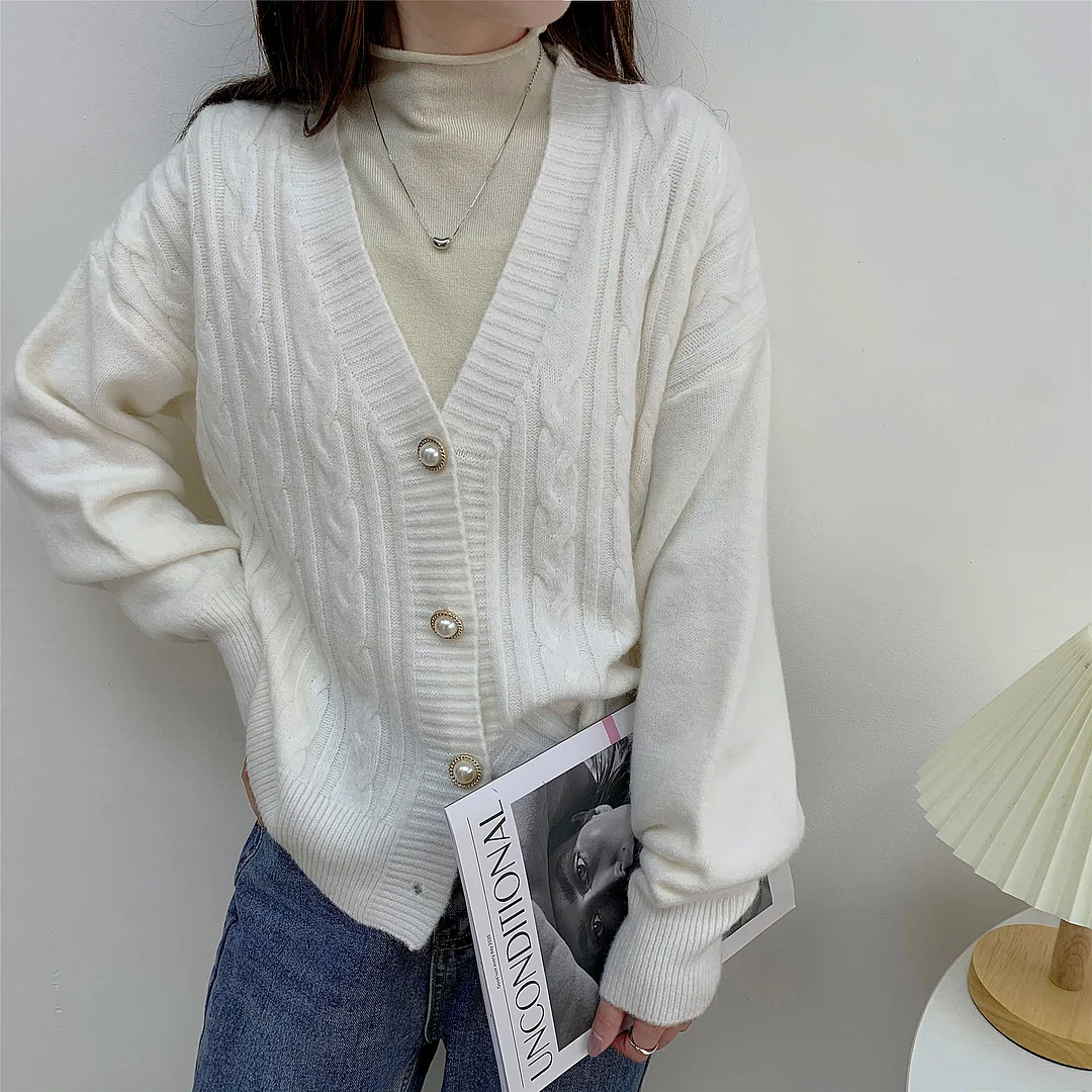 Ueong And Winter New Cashmere V-Collar Twist Sweater Women's Korean Version Lazy Cardigan Jacket