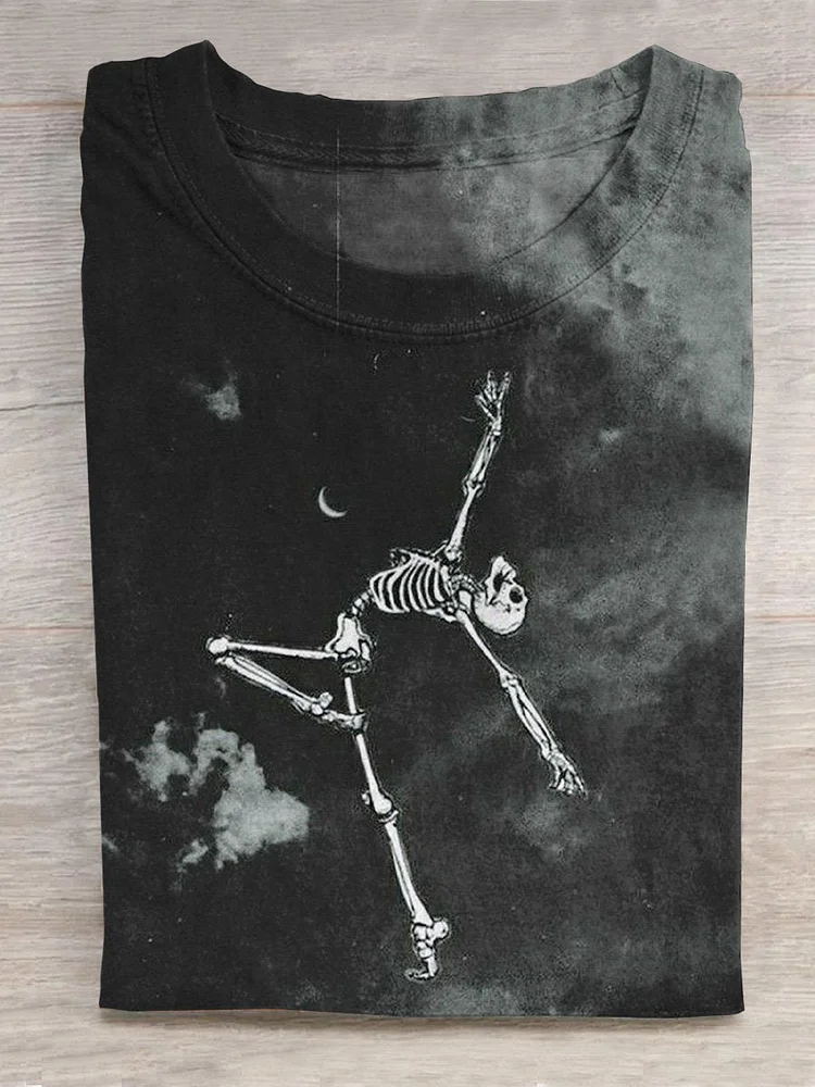 Midnight Skeleton Ballet Dancer Art Printed T-shirt