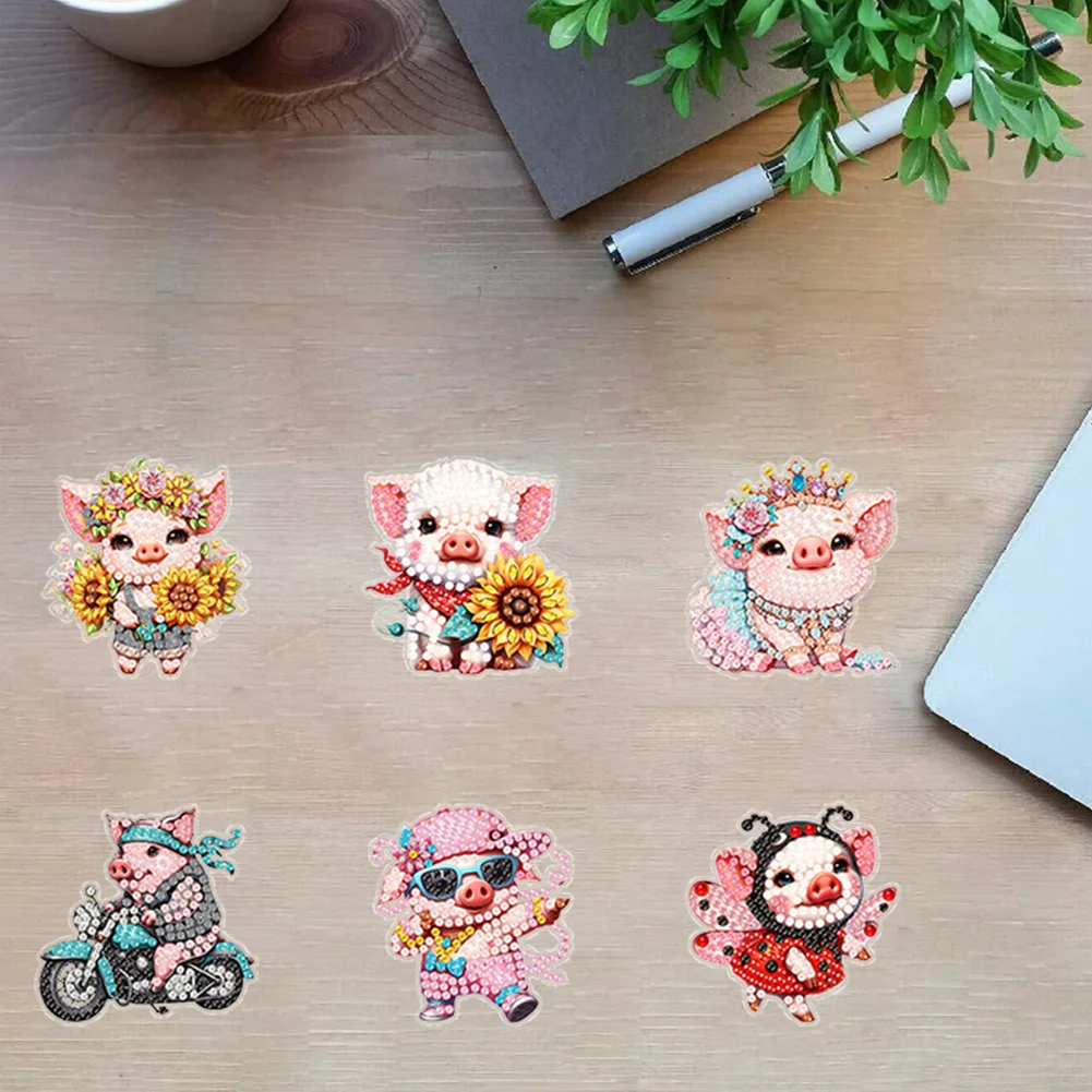 6Pcs DIY Pig Acrylic Special Shape Diamond Painting Refrigerator Magnet Dragonfly