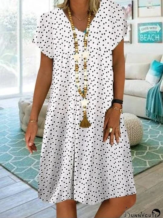 Casual Short Sleeve V-Neck Polka Dot Print Dress