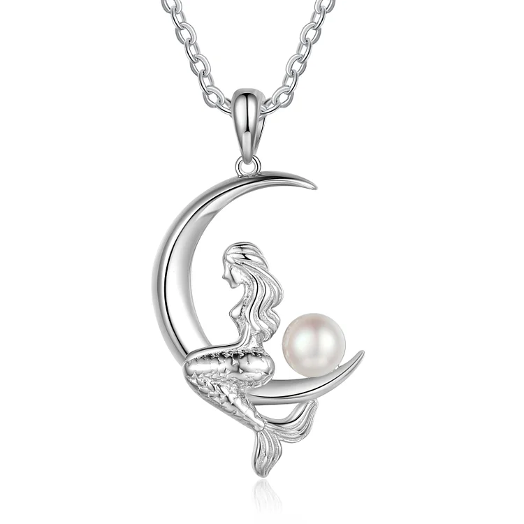 Damen Halskette Mond Meerjungfrau mit Perle