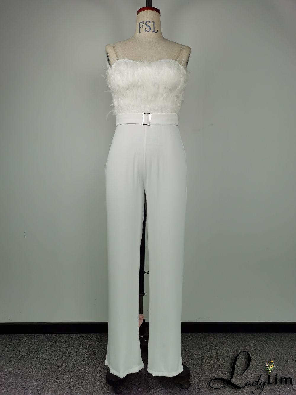 Spring Summer Feather Strapless Sexy Fashion Jumpsuit