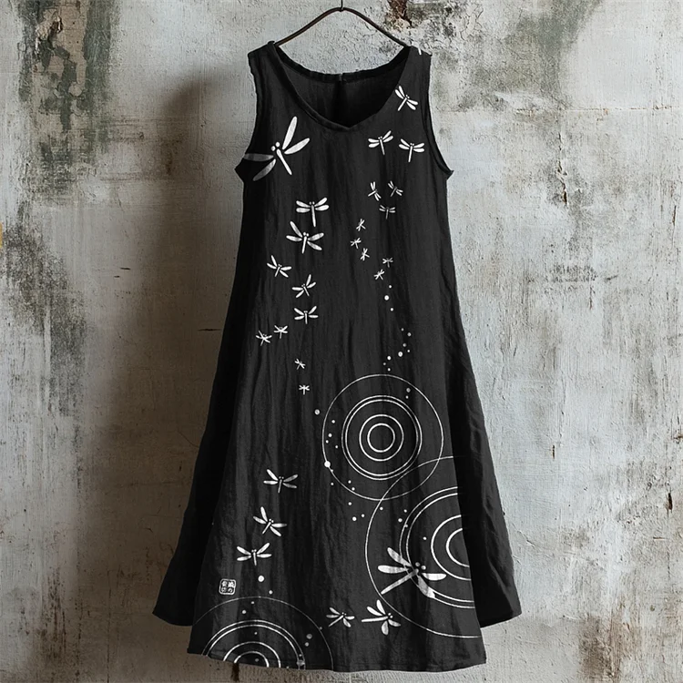 Simpfit Dragonflies & Ripples – Trägerkleid aus Nachahmung aus Baumwolle und Leinen im japanischen Stil