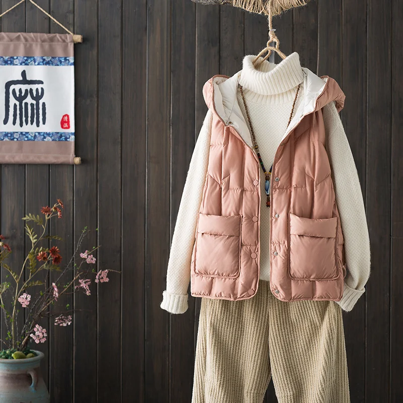 Toloer Autumn And Winter Light Down Vest Women Fashion Short Hooded Down Jacket Clip Show Thin Warm Coat Tide-Outfit Ideas