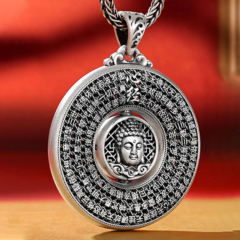 Buddha Heart Sutra Compassion Necklace Rotatable Pendant