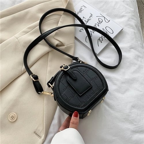 Round Stone Pattern Solid Color Simple PU Leather Crossbody Bags For Women 2020 Summer Travel Mini Shoulder Handbags