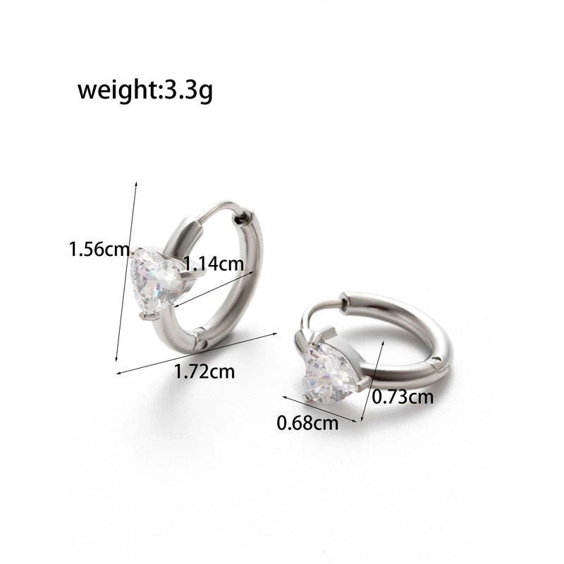 1 Pair French Style Minimalist Korean Style Pentagram Geometric Heart Shape Plating Inlay 304 Stainless Steel Zircon Earrings