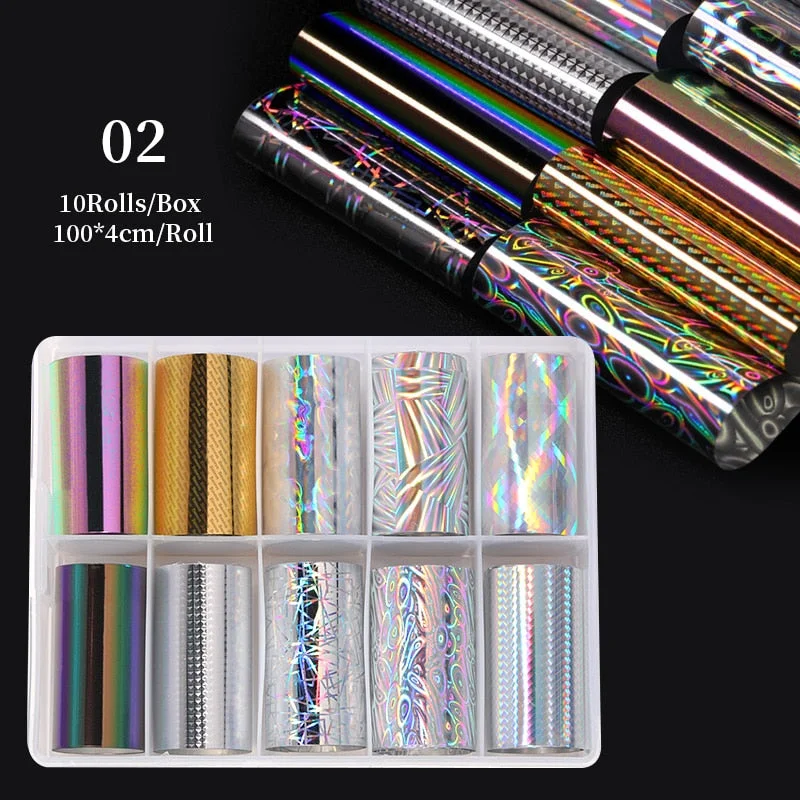Luxury Iridescent Transfer Foil Paper Sticker Designer Set Nail Art Decal Adhesive Tropical Star 3D Art Decoration