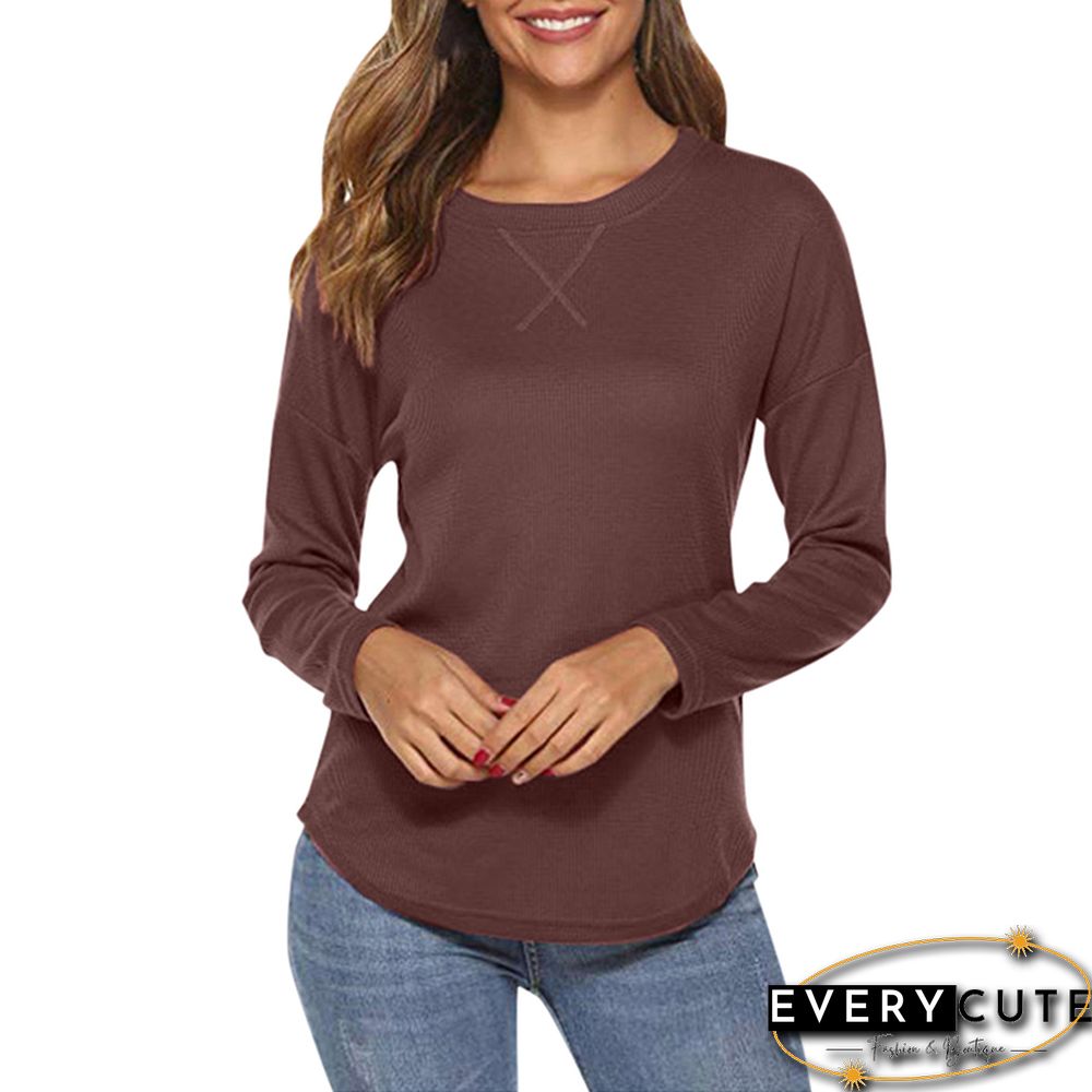 Rust Red O Neck Long Sleeve Casual Tops