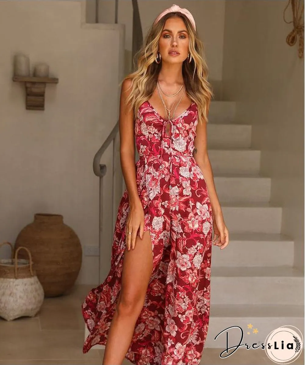 Popular Printed Suspender Dress White Dresses