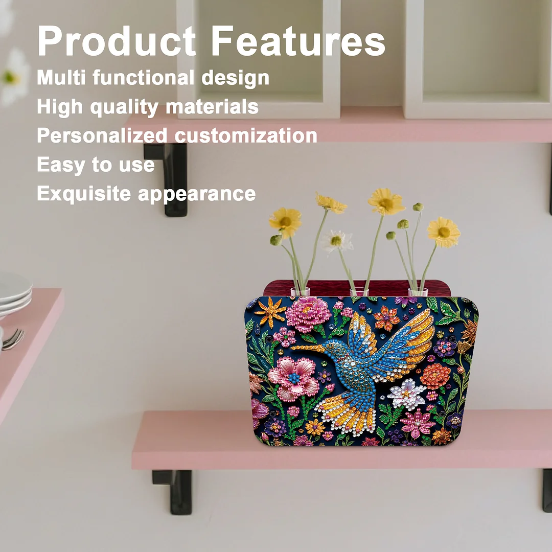 Hummingbird DIY Flower Vase Wooden Double Sided Desktop Diamond Art Kit Decor