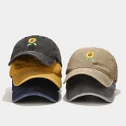 Vintage Washed Sunflower Embroidered Hat