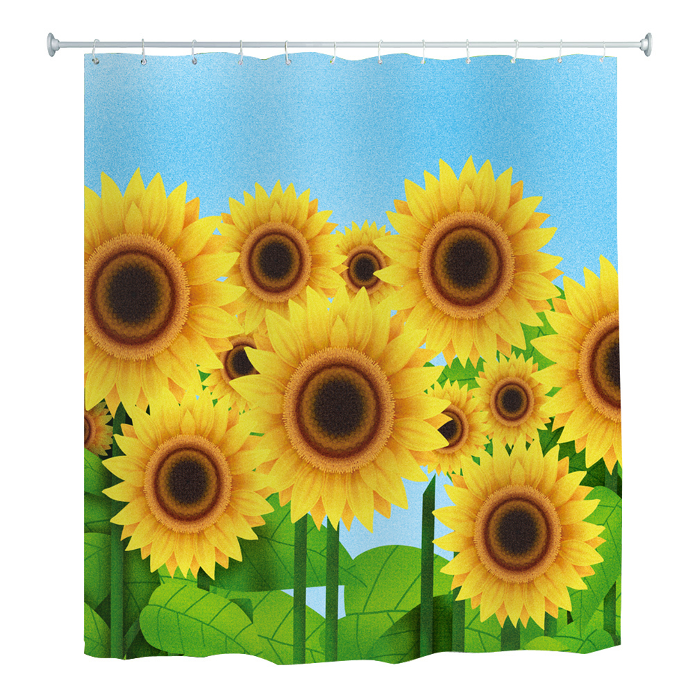 

Sunflower Printed Shower Curtain Waterproof Bathing Cover with 12 Hooks (D, 501 Original