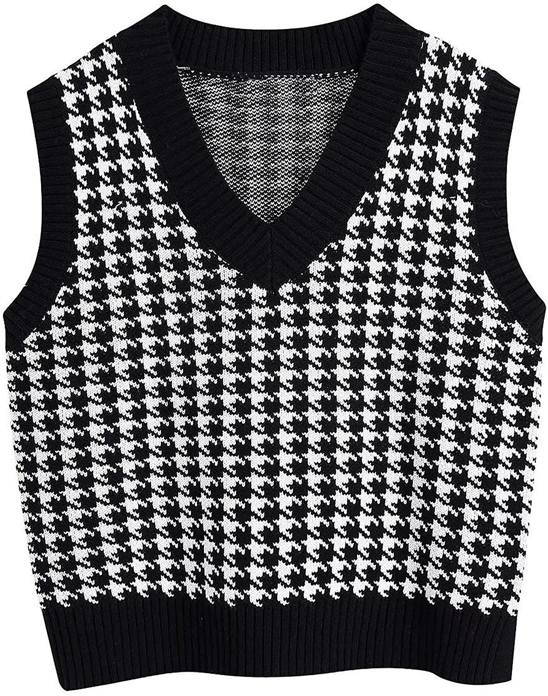 Wongn Wongn And Winter New Women's Thousand Bird Case Knitting Vest V Neck Sleeveless Sweater