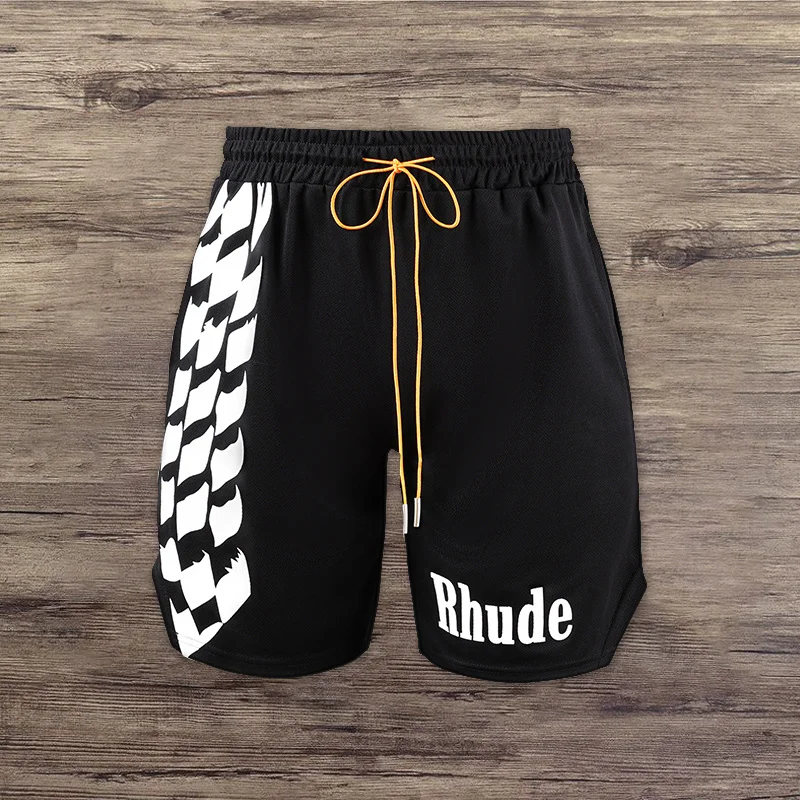 Black and white checkerboard shorts men's and women's casual high street drawstring mesh basketball training shorts