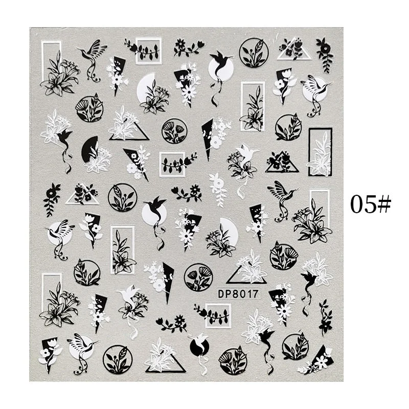 1 Sheet Bronzing Abstract Color Block 3D Nail Sticker Art Letters Design Transfer Sliders Paper DIY Manicuring Wraps