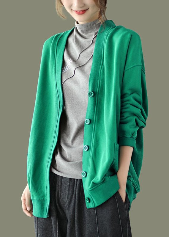 Green Pockets Knitted Patchwork Coats Long Sleeve CK2023- Fabulory