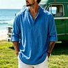 Men's Retro Vacation-Style Cotton-Linen Long-Sleeve Henley Shirt by Inlyline