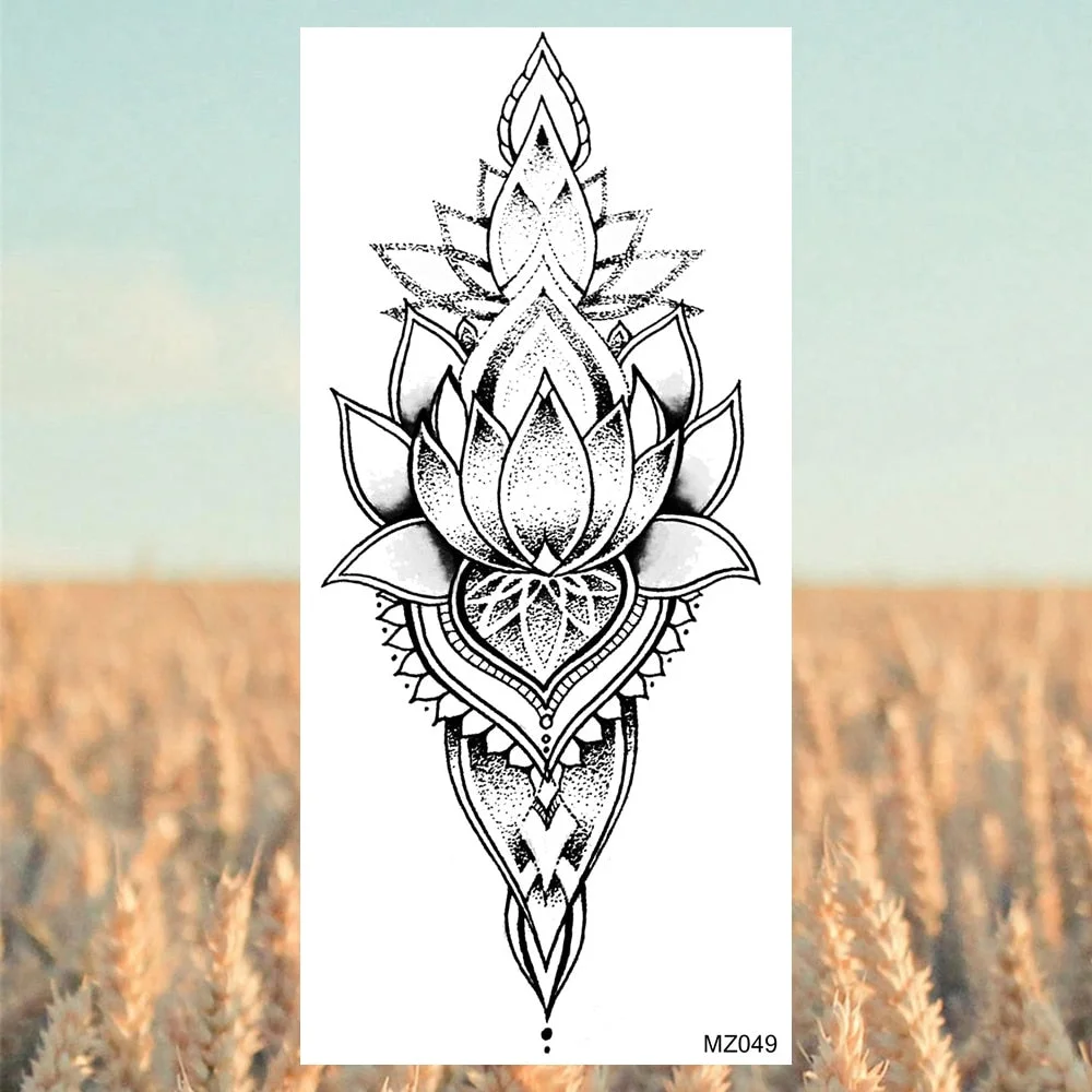 Black Lotus Pendant Temporary Tattoos For Women Adult Rose Flower Jewelry Fake Tattoo Fashion Calf Waterproof Half Sleeve Tatoos