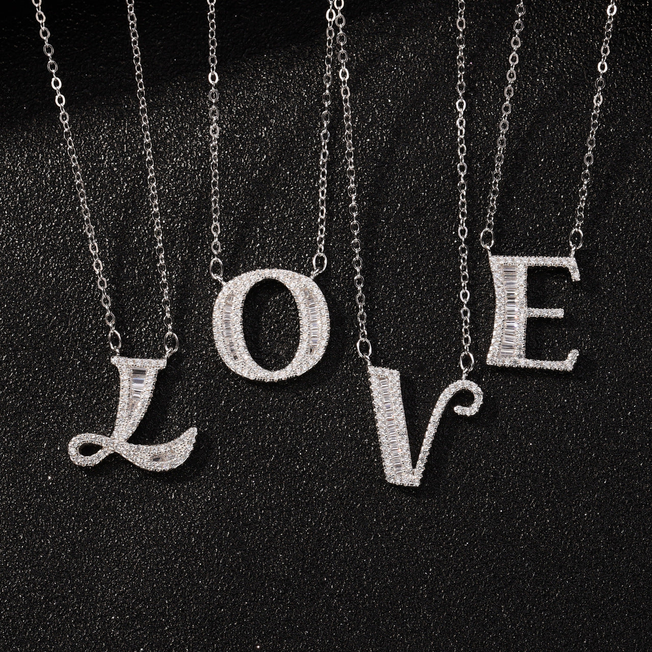 925 Sterling Silver Text Letter Number Silver Electroplating Necklaces