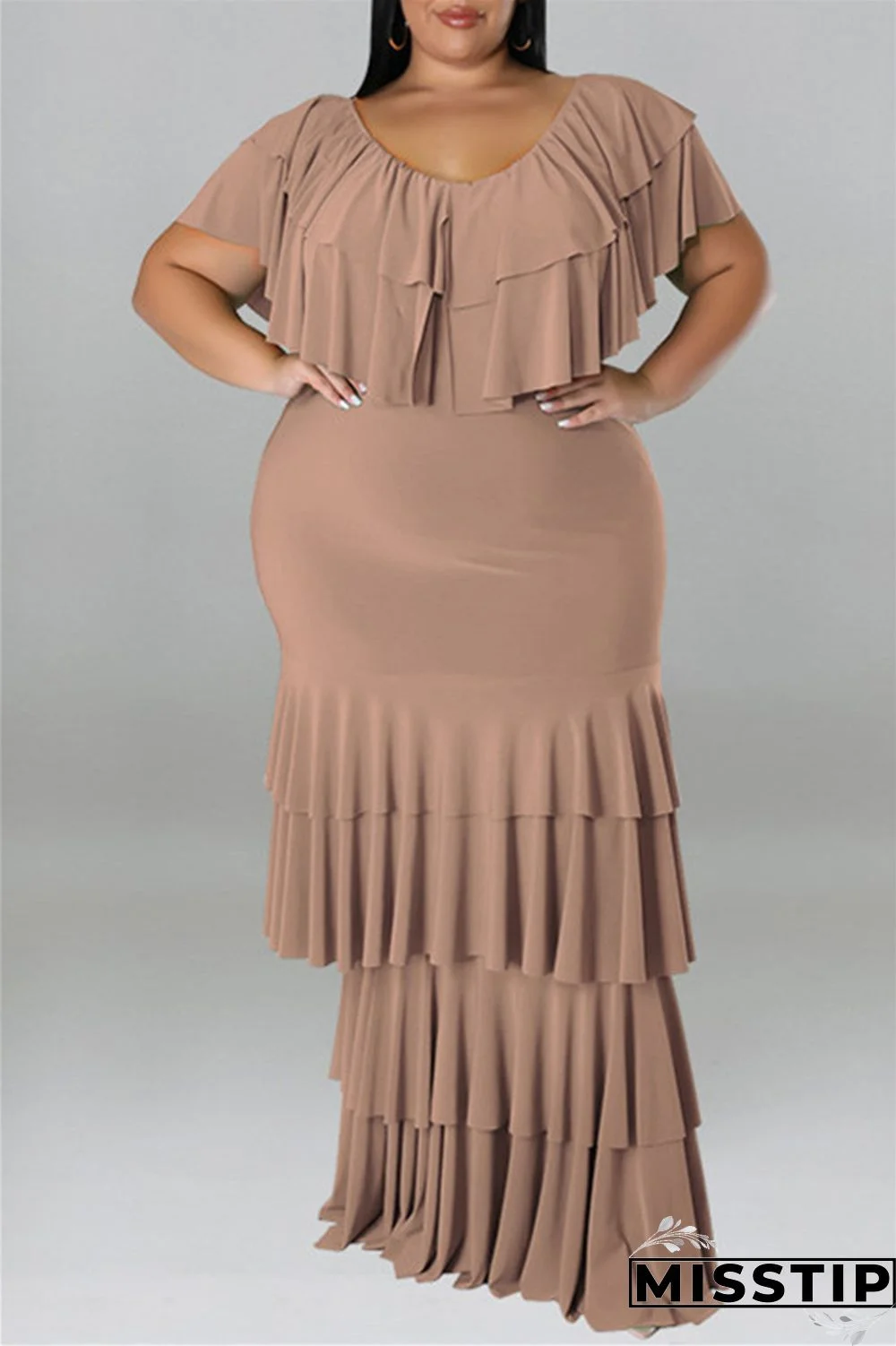 Black Fashion Casual Plus Size Solid Patchwork O Neck Short Sleeve Dress