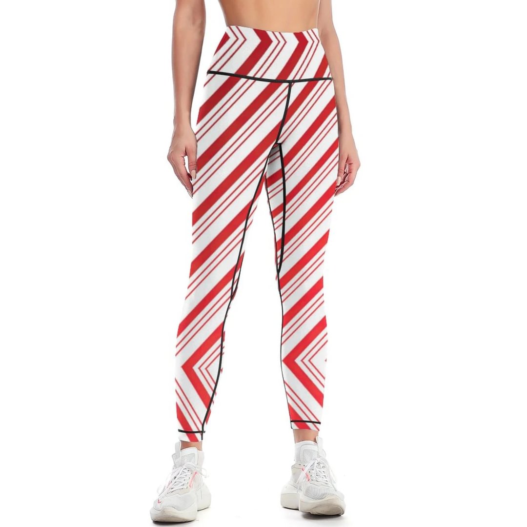Peppermint Candy Cane Yoga Pants for Women High Waisted Tummy Control 4 Way Stretch Full Length Running Workout Leggings - neewho