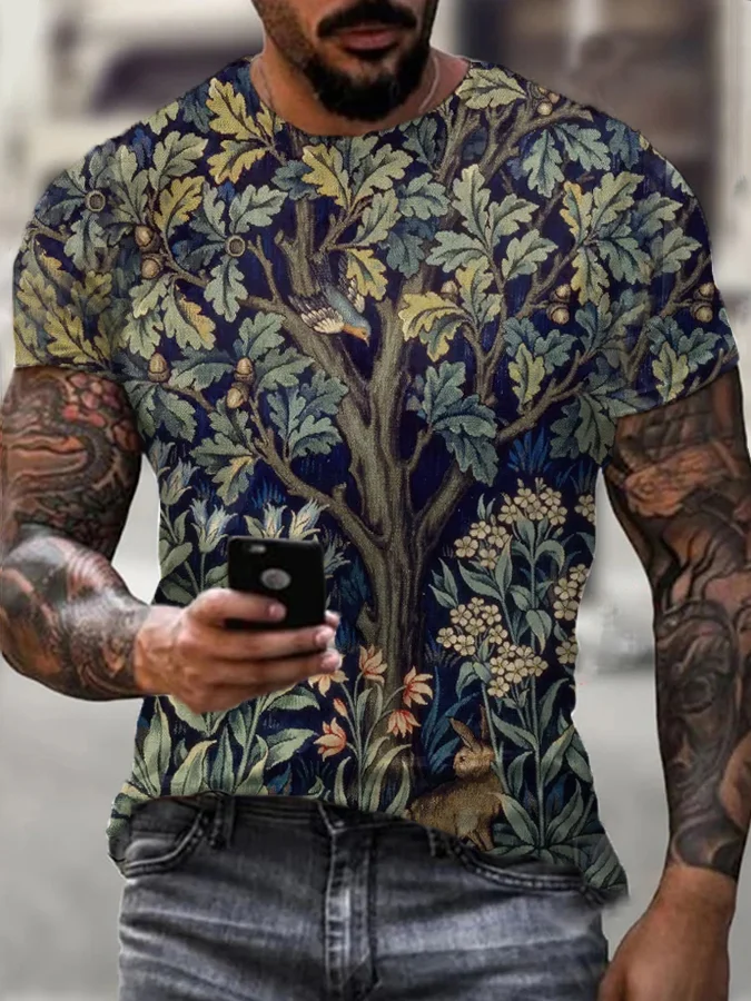 Men's Retro Tree Of Life Nature Forest Art Print Casual Short Sleeve T-Shirt