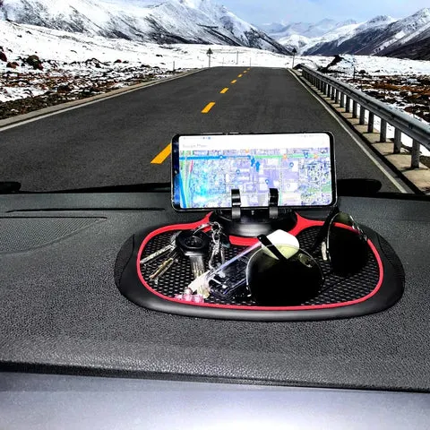 2-in-1 Car Dashboard Anti-Slip Mat & Phone Holder - With Parking Number Plate (Black & Red)