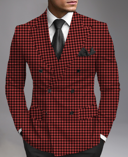 Business Allover Houndstooth Pattern Peaked Lapel Double Breasted Blazer