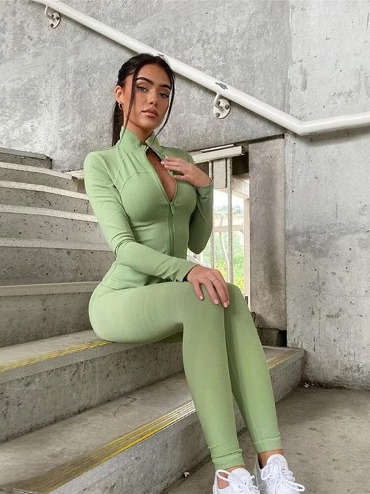 Black Friday Big Sales Solid 2 Pieces Set Outfits Women Zipper Tracksuits Running Fitness Sports Wear Long Sleeve Pants Slim Body Suits Woman Clothing